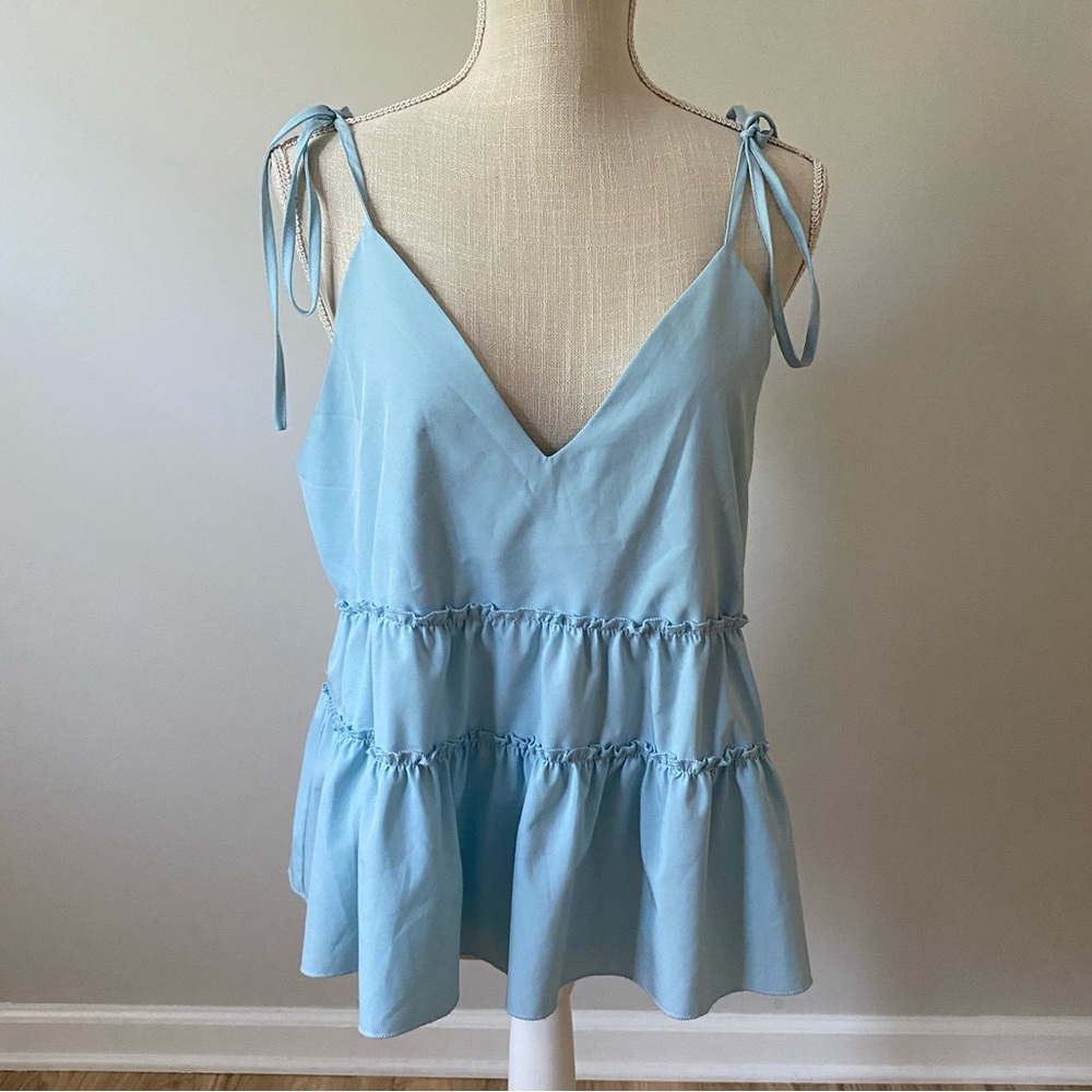 Tiered Spaghetti Strap Top Light Blue